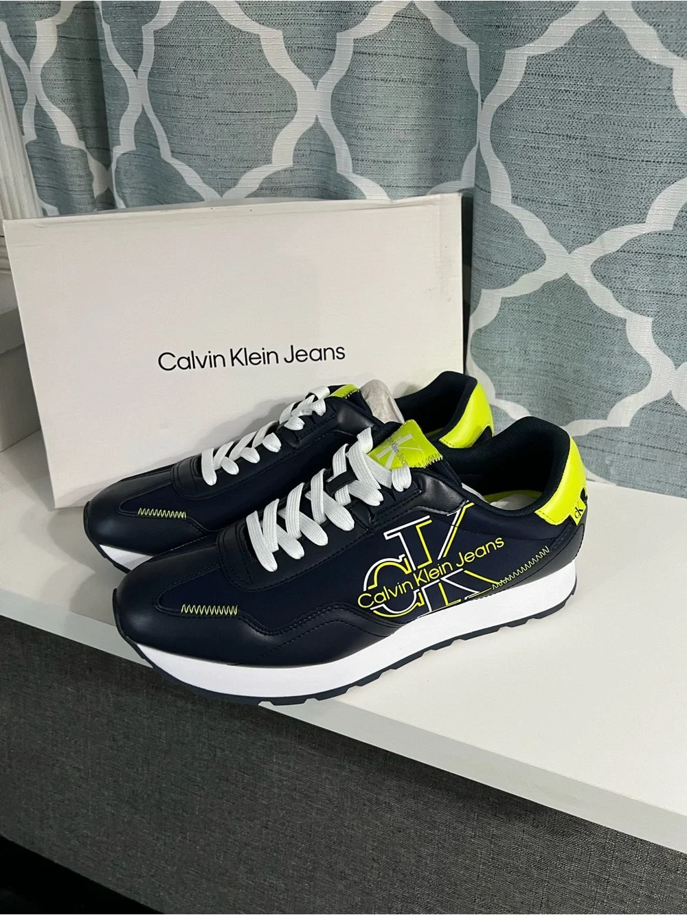 Calvin Klein Jeans Navy & Neon Yellow Logo Sneakers